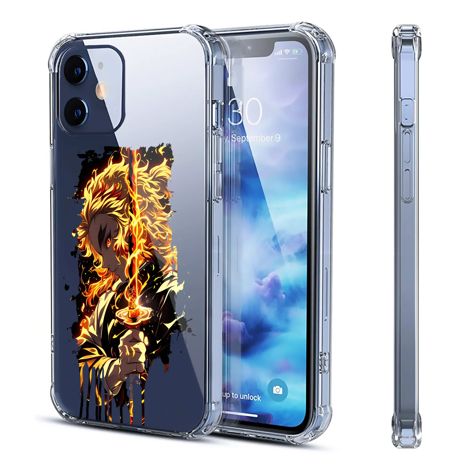 鬼滅の刃 グッズ,煉獄 杏寿郎 - IPhone 12シリーズ対応 ・ 透明スマホケース ・ クリアソフトケース ・ TPU素材 ・ 耐衝撃 ・ 高密着 ・ 防汚 防指紋 ・ 簡単着脱